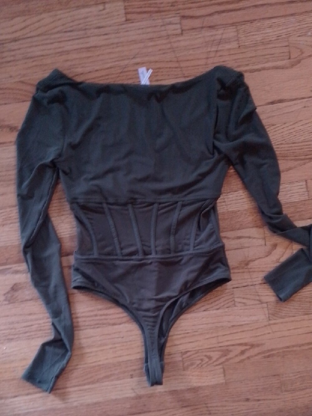 Out From Under Long Sleeve Olive Green Ribbed Corset Bodysuit - Picture 6 of 6